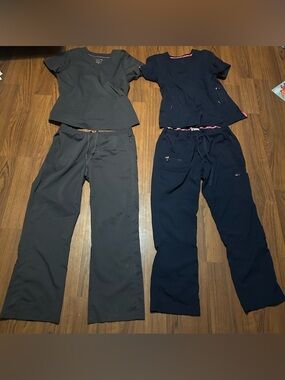 Four Piece Lot XL Purple Label & Koi Lite Scrub Tops Large Pants